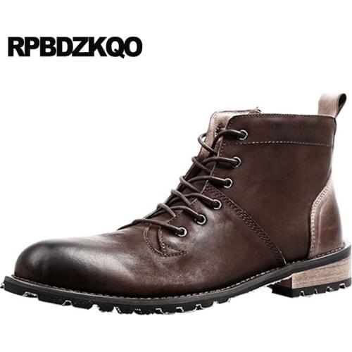 Fall 2018 Full Grain Leather Lace Up Short Retro Combat Boots Ankle Handmade Military Men Shoes Army Booties Genuine Outdoor