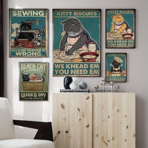 Mental Black Cat Poster We Knead Em You Need Art Print Vintage Hello Sweet Cheeks Funny Laundry Canvas Painting Home Decor