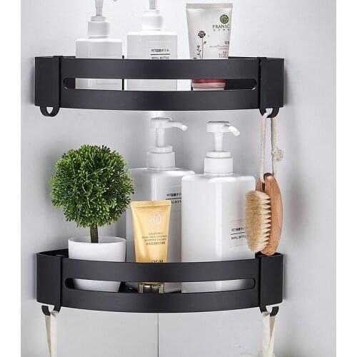 Punch-free Bathroom Rack Toilet Corner Rack Bathroom Aluminum Black Shampoo shower gel Wall Shelf Bathroom Accessories