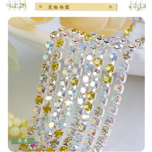 Deal 3mm 10yards Silver base Rhinestone chain Color mixing Clear AB Glass Crystal
