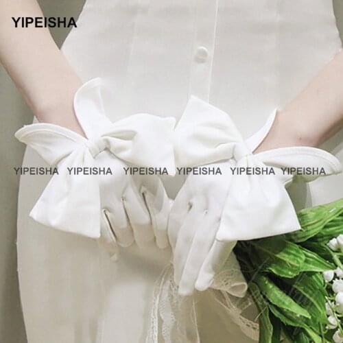 Yipeisha Wedding Gloves with Bow Black Ivory White Wrist Length Bridal Gloves Finger Short Wedding Accessory
