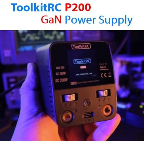 ToolkitRC P200 GaN Power Supply AC100W DC 200W Max 10A Output With TypeC 65W Output fast charging for iphone Sumsung