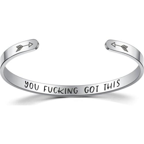 Encouragement Bangle Wide 6mm Cuff Trendy Inspirational Keep Going Bracelets Titanium Bangles Friend For Men Women Jewelry