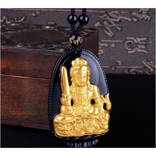 High Quality Gold+ Natural Black Obsidian Carved Buddha Lucky Amulet Pendant Necklace For Women Men pendants Jadee Jewelry