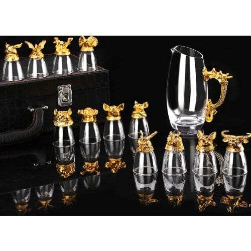 Twelve Chinese Zodiac high grade Baijiu glass wine set Chinese household wine dispenser