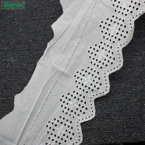 YACKALASI 7 Yds 100% Cotton Lace Eyelet Embroidered Fabrics Swiss Cotton Voile Appliqued 3D Flower Trims Diy NatureWhite 14cm