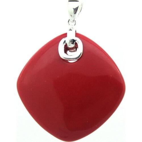 Fashion jewelry Free Shipping 925 STERLING SILVER RED CORAL RICH LUCKY NECKLACE PENDANT 35*35MM