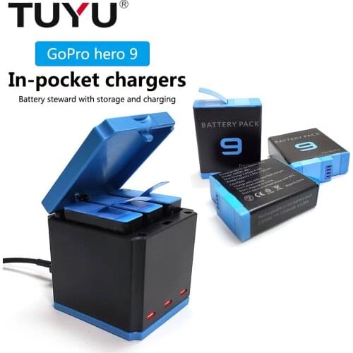 Battery Charger For Gopro Hero 9 1720mAh Li-ion Battery 3-Way Fast Charging Case Action Video Cameras Accessories