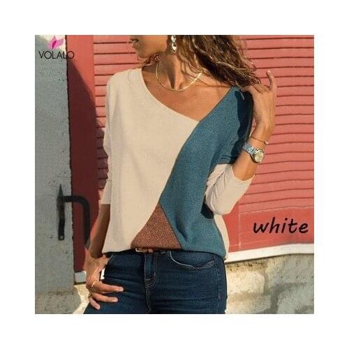 Womens Color Block Long Sleeve Casual Tunic Tops T Shirt Women T-Shirt Slim O-neck Elegant Tees Plus Size 5XL Camisetas Mujer