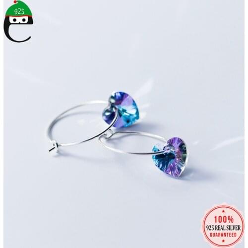 ElfoPlataSi 925 Sterling Silver Round Dazzling Gradient Heart Stud Earring For Women Lady Fashion Fine Silver Jewelry XY1228