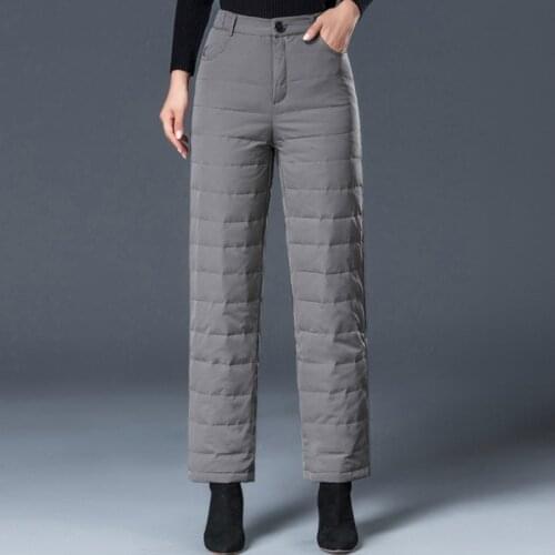 Womens High Waist Wide Leg Down Pants Winter Outdoor Hiking Warm Windproof Straight Pant 90% White Duck Down Thermal Trousers