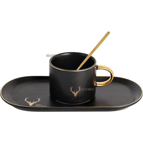 1* Spoon1* Cup 1*Tray Tea set Vintage Europen Style For Cabinet Ornament Kitchen Ceramics Coffee Cup Set Mug Christmas gifts