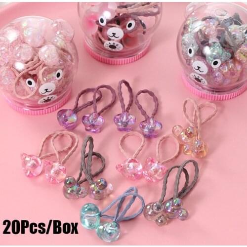 20Pcs/Box Colorful Geometric Crystal Ball Elastic Hair Bands Hair Accessories For Girls Hair Ties for Hair With Bear box