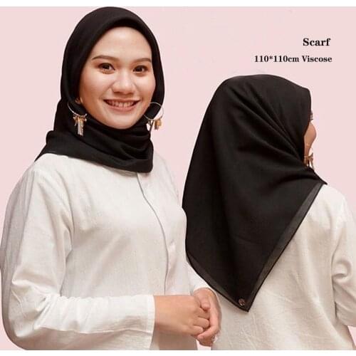 2020 Plain Solid Color Bubble Viscose Instant Hijab Shawl Women High Quality Square Wrap Headband Bufanda Muslim Sjaal 110*110Cm