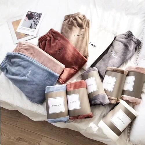 2020 New Winter Warm Velvet Pants for Women Elastic Waist Outerwear Pajama Trousers for Women Crop Pants Cashmere Loose Trousers
