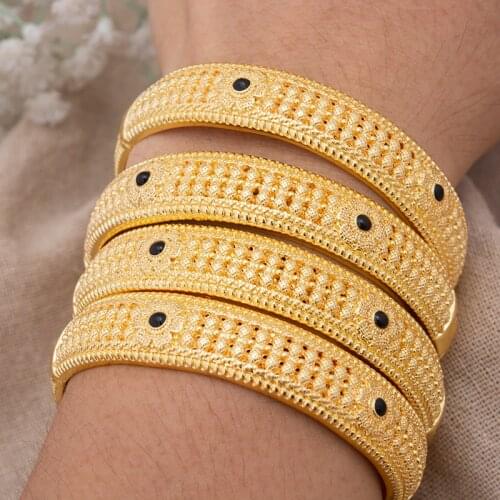 4Pcs/set 24K Dubai Gold Color Bangle for Women Ethiopia wedding Bangles&Bracelets Africa Saudi Arabia Festival jewelry gift