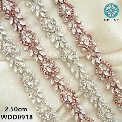 5 yards) Wholesale bridal beaded sewing silver crystal rhinestone applique trim iron on for wedding dress WDD0918