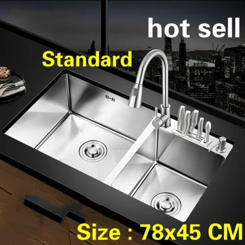 Free shipping Hot sell household vogue do the dishes large kitchen manual sink double groove 304 stainless steel 78x45 CM
