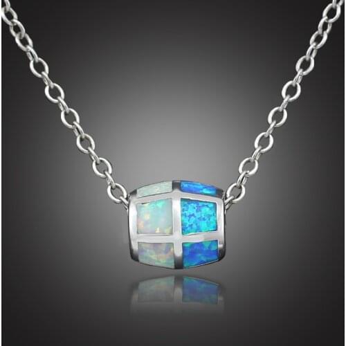 Bead Shape Blue White Fire Opal Copper Women Girls Lady Pendant OP352