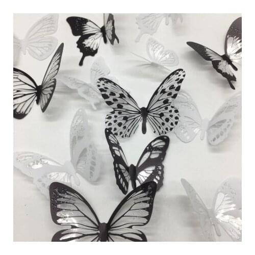 Black and White Crystal Butterflies Wall Sticker Set Waterproof Removable Kids Rooms Art Mural Refrigerator Wedding Decoration
