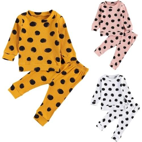 Citgeett Autumn 0-24M Infant Baby Girl Boy 2Pcs Set Polka Dot Print Long Sleeve Top+Pants Newborn Toddler Warm Spring Clothes