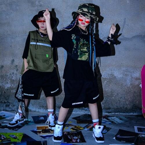 ChildrenS Loose Hip-Hop Dance Costumes Boys Girls Jazz Performance Wear Summer Short Sleeved Shorts Hiphop Stage Wear DQS7298