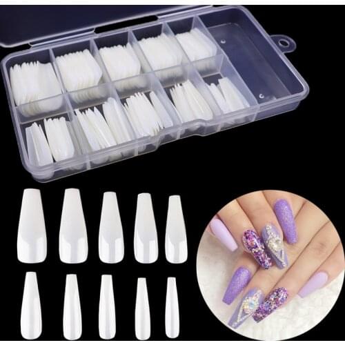 100pcs/box False Nails Fake Coffin Nails Artificial Art Tips Long Ballerina Shape Full Cover Nail Extension Manicure 10 Sizes