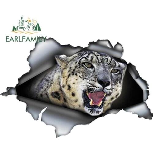 EARLFAMILY 13cm x 8.7cm 3D Snow Leopard Car Sticker Torn Metal Decal JDM Reflective Car Bumper Decor Auto Motorcycle Stickers