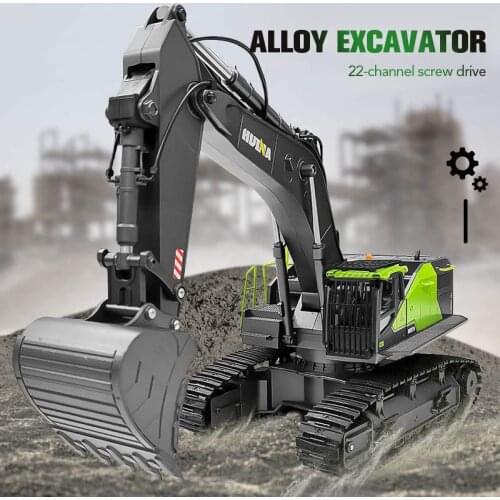 Huina 593 1:14 RC Excavator 22CH Rotation Alloy Green RC Remote Control Truck Toys Screw Drive Double Track Engineering Vehicle