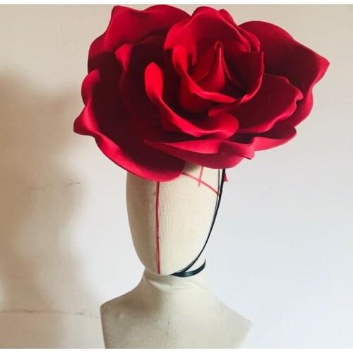 Rose Headdress Exaggerated Nightclub GoGo Performance Team ValentineS Day Red HeadWear Rave DJ Costume Festival Accessories
