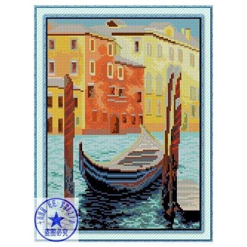 Free delivery Top Quality popular hotselling counted cross stitch kit Venice boat, berthed anchored boat