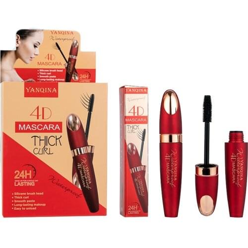 Hot Selling Yanqina Lengthened Densely Cool Black Waterproof Silica Gel Brush Mascara Not Smudge Makeup Cosmetic Gift for Women