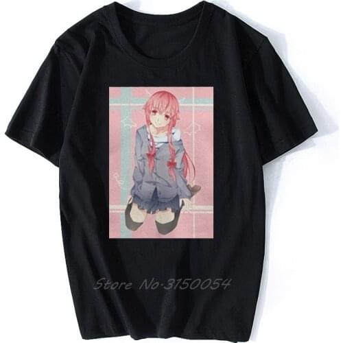 Men Mirai Nikki T Shirt Gasai Yuno Anime Manga Future Dairy Comic Yandere Tshirt Men Cotton Tops Short Sleeve Tees Print T-Shirt