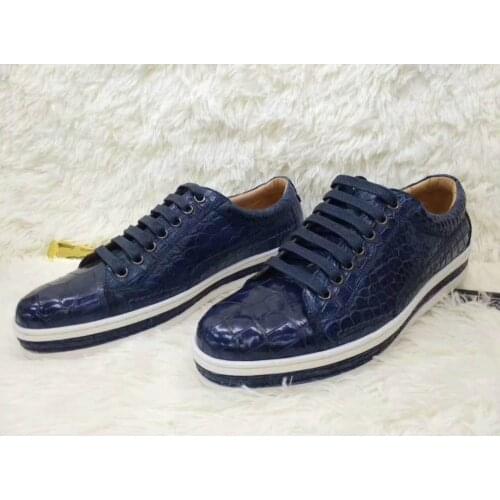 100% real genuine crocodile skin men fashion shoe with genuine cowhide skin lining leisure men shoe blue/gray crocodile belly