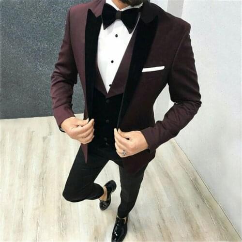 Burgundy Men Suits Men For Wedding Suit Man Peaked Lapel Bridegroom Custom Made Formal Groom Tuxedo Blazer Best Man Dress