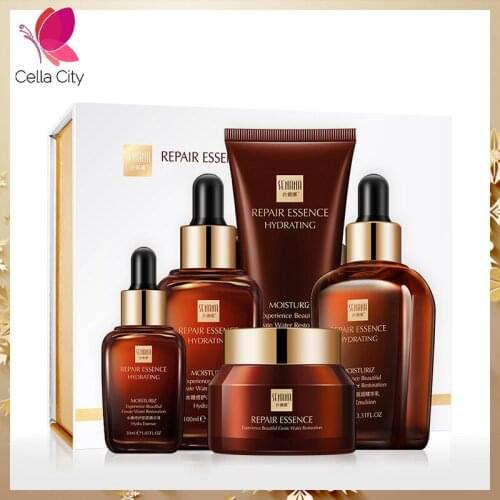 Cellacity 5 pcs Women Skin Care Product Set Small Brown Bottle Skin Care Set Moisturizing Skin Lighten Five Piece Set Wholesale