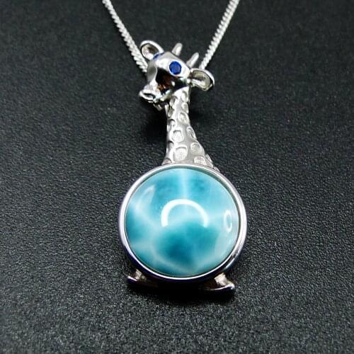 New Arrival Animals Larimar Jewelry 925 Sterling Silver Natural Larimar Giraffe Pendant Neckalce For Women Gift