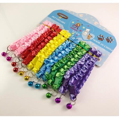 60pcs/lot Candy Color Pet Dog Cat Puppy Kitten Nylon Soft ID Identify Pets Animal Collars with Bell