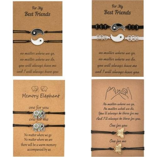 Couple Friendship Bracelets Set For Women Charm Heart Compass Tai Chi Butterfly Elephant Handmade Woven Family Jewelry Gift