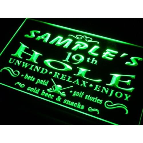 Pi-tm Name Personalized Custom Golf 19th Hole Bar Beer Neon Light Signs with On/Off Switch 7 Colors 4 Sizes