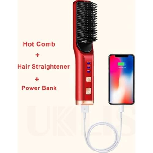 Portable Hair Straightener Brush USB Rechargable Cordless Beard Straightener Hair Styler Tools Hot Comb MCH Heat Brush for Beard