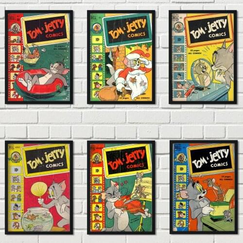 Poster Scandinavian Home Decor Canvas Art Print Decor Wall Picture Nordic Painting Classic Funny Anime Cat and Mouse Comic Cover