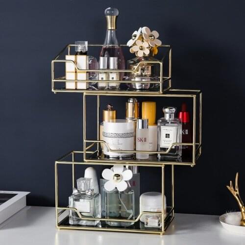 Transparent Makeup Organizer 2 Tiers Nordic Rotating Cosmetic Desktop Storage Box Glass Tray Dressing Table Finishing Rack