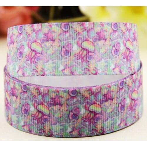 22mm 25mm 38mm 75mm Jellyfish cartoon printed Grosgrain Ribbon party decoration 10 Yards X-04255
