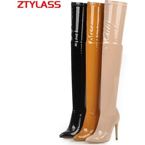 2021 Autumn Stretch Over the Knee Boots Women Pu Leathr Super High Heel Long Boots Fashion Pointed Toe Zipper Boots Winter Shoes