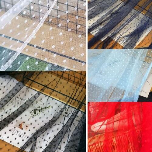 1Meter White Jaquard Polka Dot Mesh Lace Fabric For Girls' Tulle Dress Wedding Garment Sewing Decorative Net Fabric 150cm wide