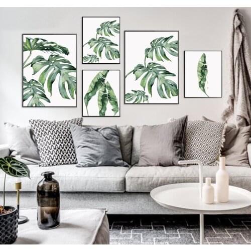 Nordic Modern Minimalist Green Plants Leaves Wall Art Canvas Painting Posters And Prints Wall Picture For Living Room Decoration