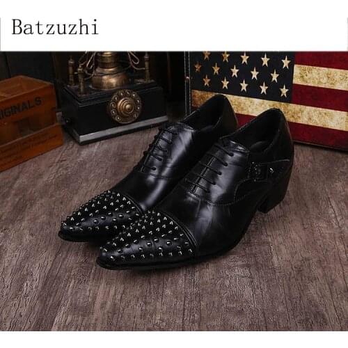 Japanese Style Handmade Mens Shoes Pointed Toe Black Genuine Leather Dress Shoes Men Lace-up Wedding Riviets Retro Man Shoes