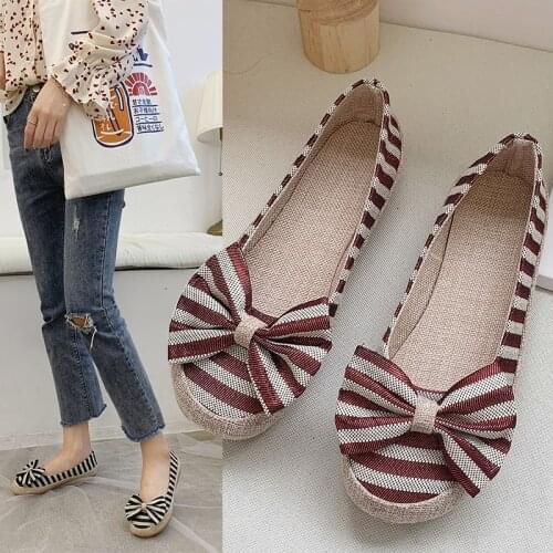 2020 Spring Women Casual Shoes Stripe Espadrilles Butterfly Knot Slip on Shoes Woman Loafers Canvas Sneakers Platform Shoe 7954L