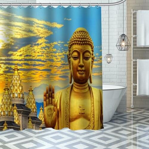 Custom High Quality Buddha Shower Curtain Waterproof Bathroom Polyester Fabric Bathroom Curtain With Hooks